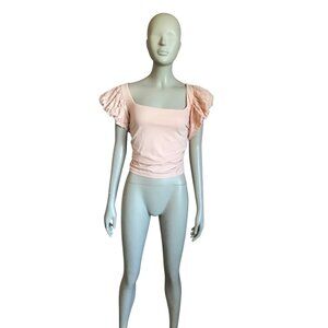 Express Pink Eyelet Short Sleeve Crop Top